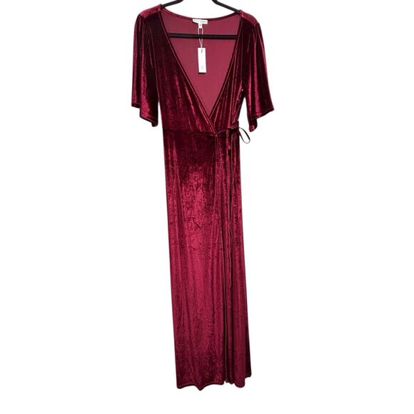 Baltic Born Maxi Wrap Velvet Dress Meghan Wedding Holiday Party Burgundy Size XL - Picture 2 of 13